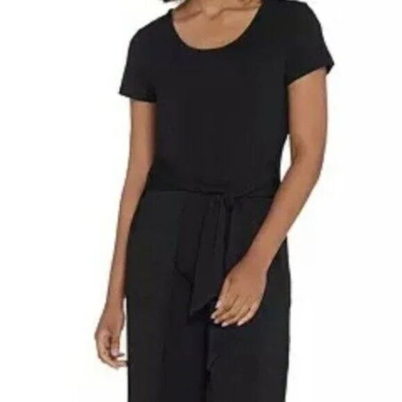 Jumpsuit Size 1X H by Halston Jet Set Jersey Black Like New - Picture 2 of 13